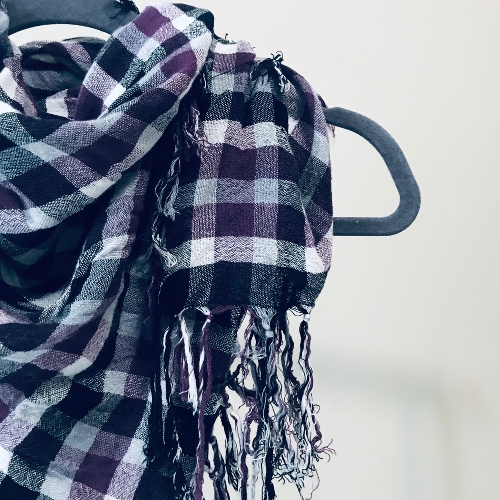 SCARF | Black Purple and White Checkered Scarf - Picture 2 of 3